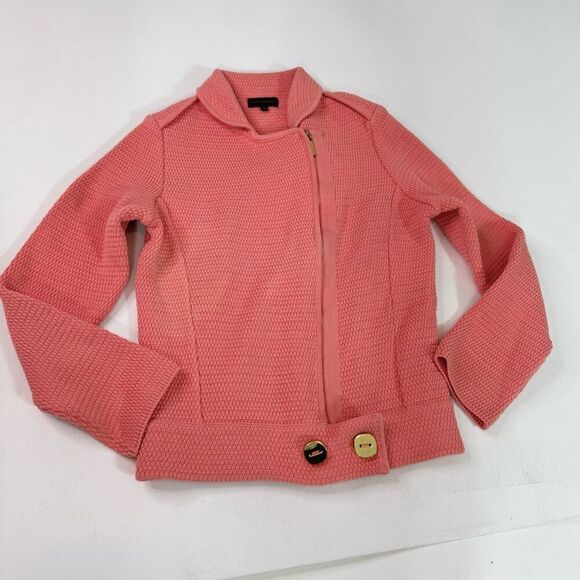 Adolfo Dominguez Cardigan Jacket Women Small Pink Coral KNit Gold Buttons Blazer - Picture 1 of 11